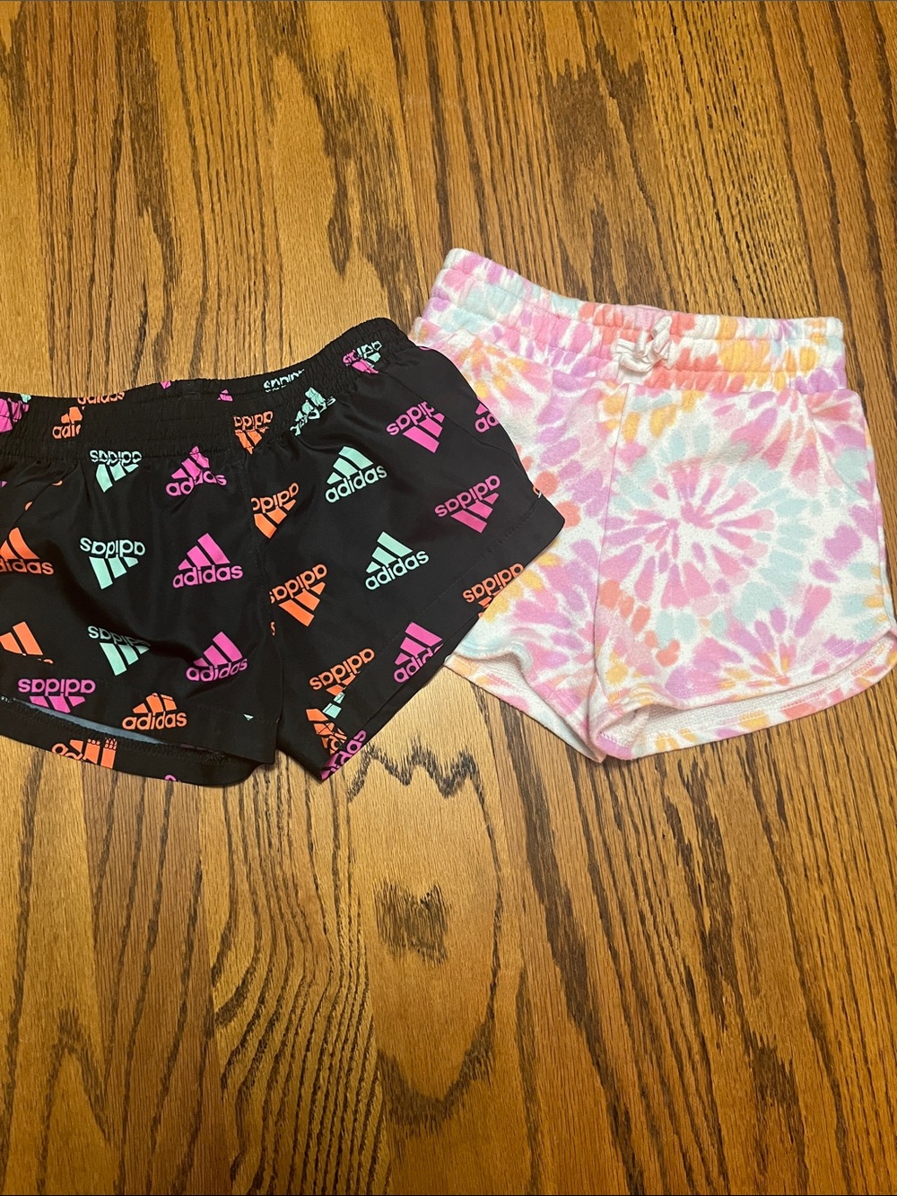 adidas Black Logo Print Shorts & Pink Tie-Dye Shorts - Girls